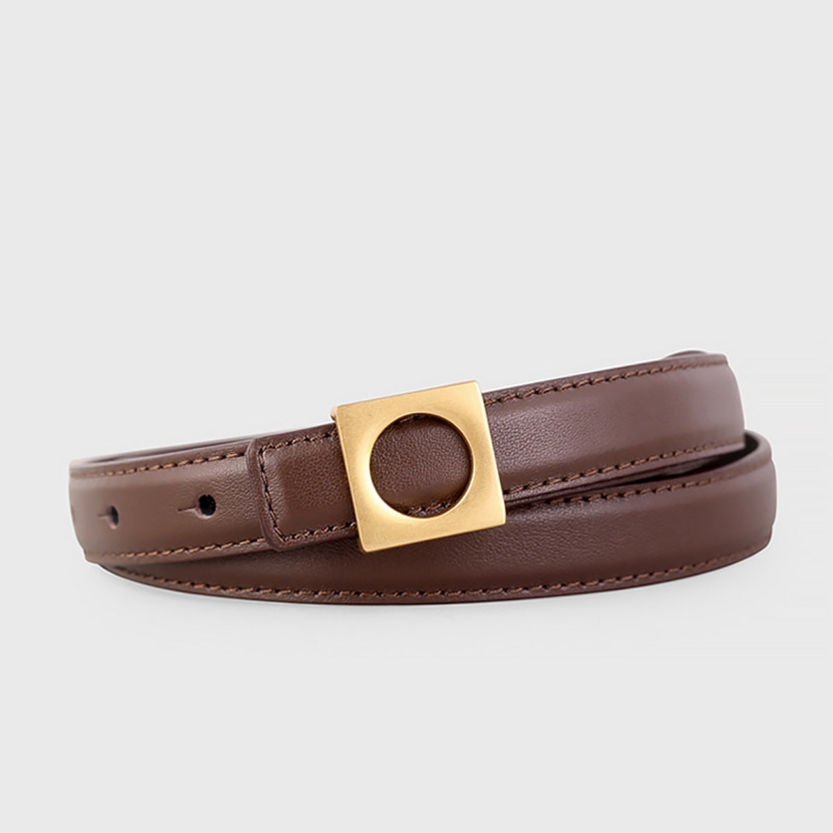 Square Buckle Skinny Leather Belt