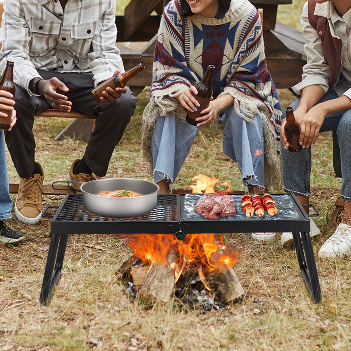 VEVOR Folding Campfire Grill, Heavy Duty Steel Mesh Grate, 22.4 Portable Camping Grates Over Fire Pit, Camp Fire Cooking Equipment With Legs Carrying Bag, Grilling Rack For Outdoor Open Flame Cooking