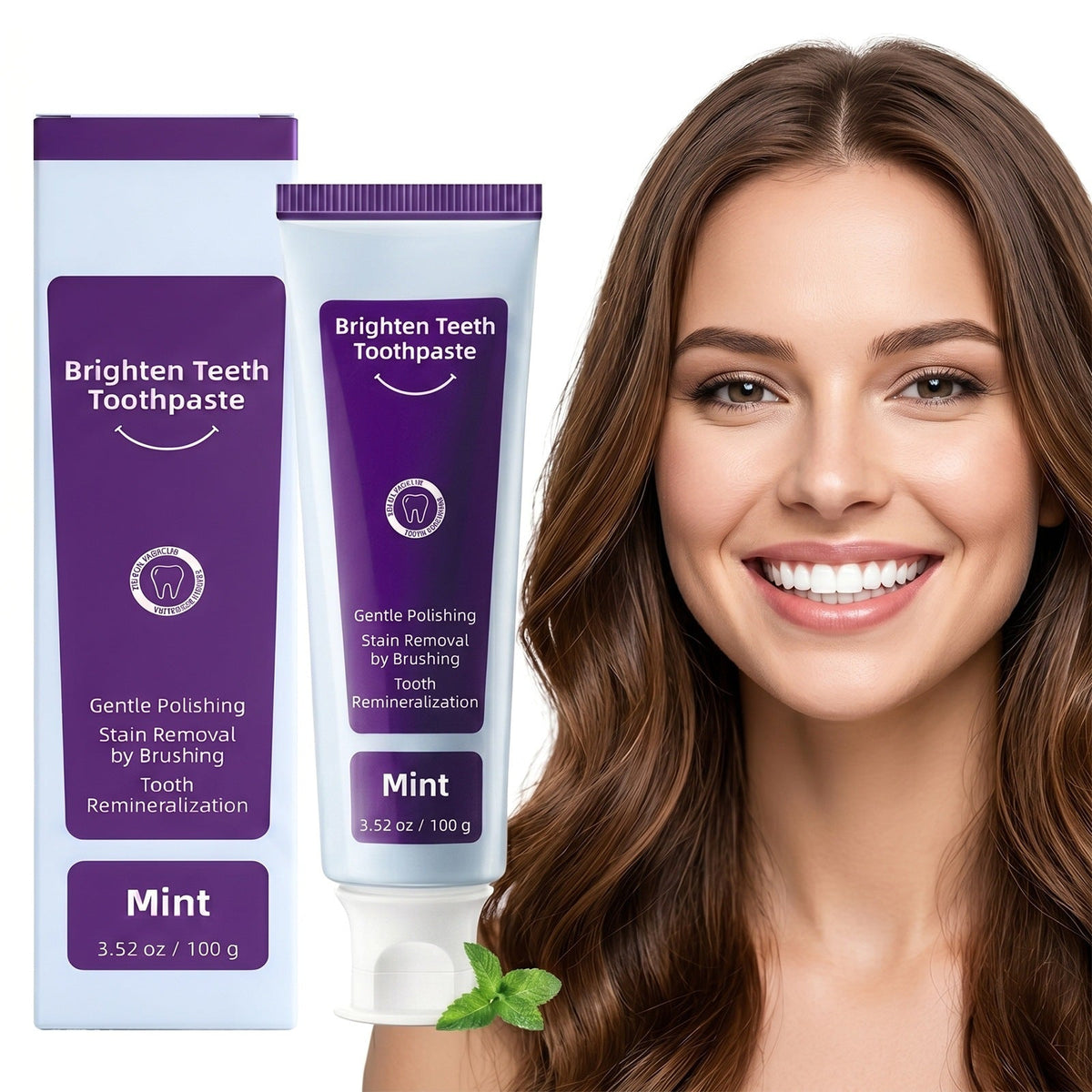 Brighten Teeth Mint Toothpaste, Gentle Polishing Stain Removal