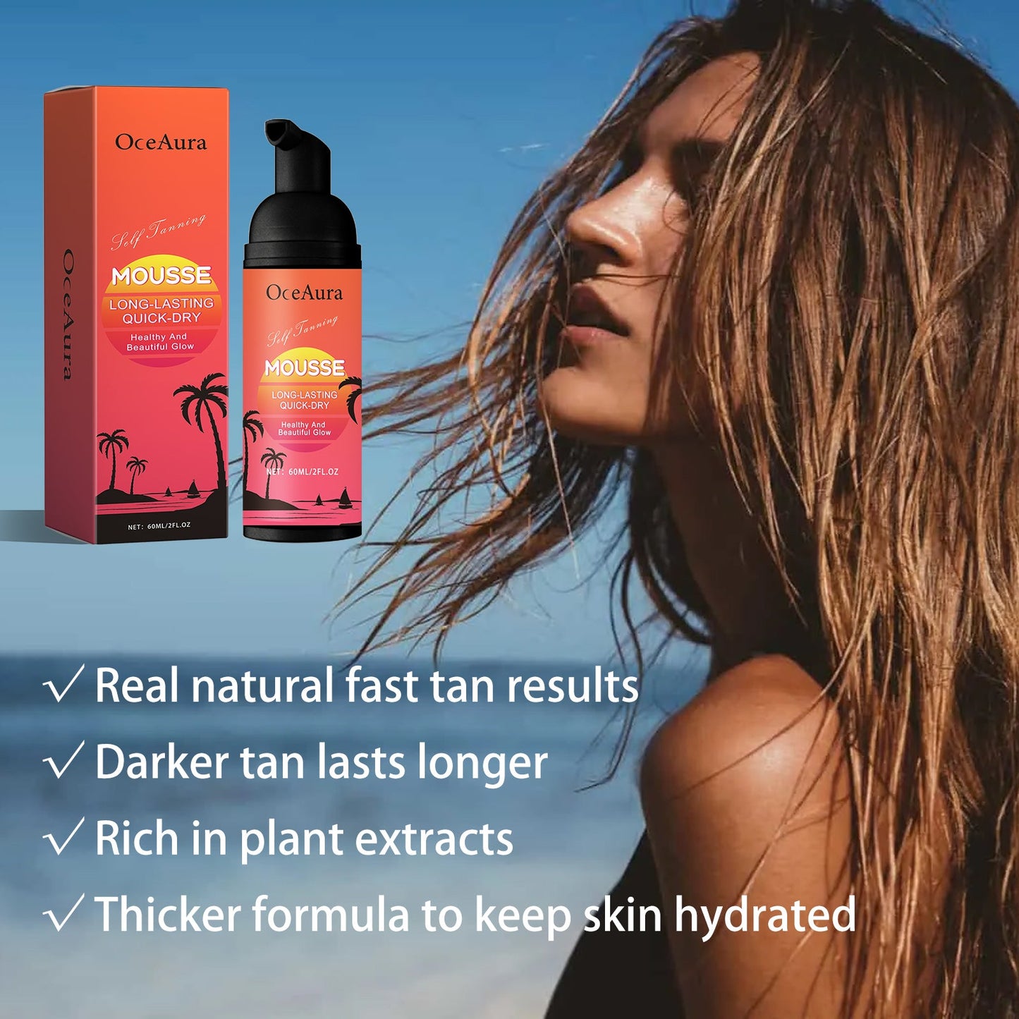 OceAura Self Tanning Mousse, Body Black Wheat Skin Hydrating Deep Moisturizing After Sun Repair Cream