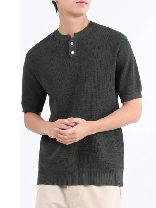 Men's Plus Size Textured Knit Henley T-Shirt