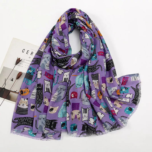 Cat Print Lightweight Scarf