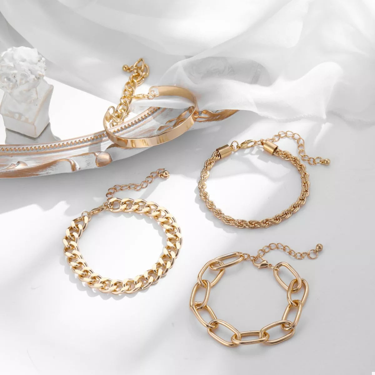 4 Piece 18K Gold-Plated Minimalist Bracelet