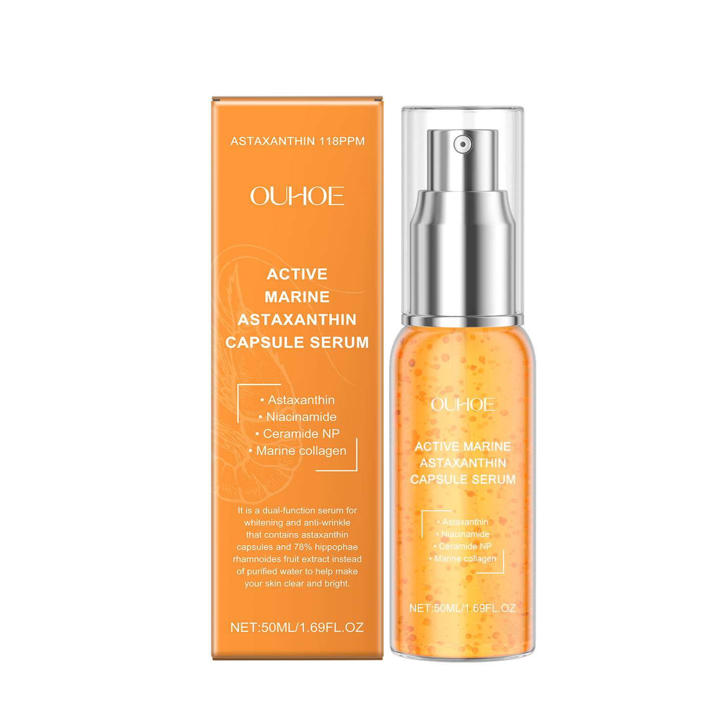 OUHOE Astaxanthin Facial Essence, Moisturizes And Moisturizes Delicate Skin Hydrating, Brightening And Moisturizing Skin Essence