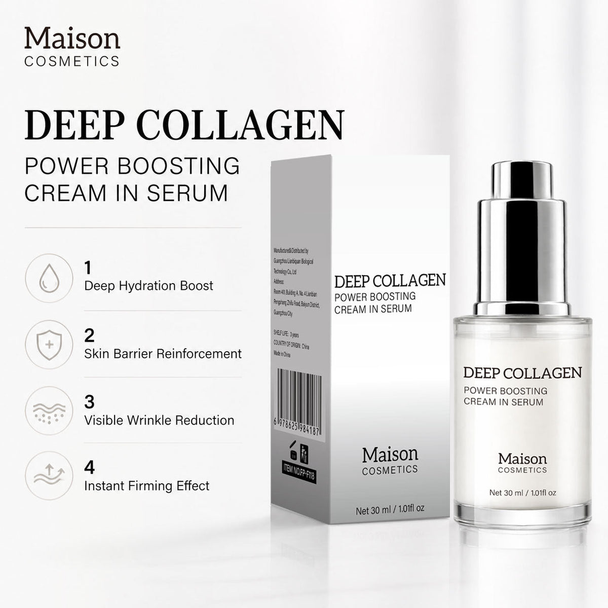 Deep Collagen Power Boosting Serum, Hydrating Anti Wrinkle Facial Serum, Skin Barrier Repair, Firming Moisturizing Face Cream Serum