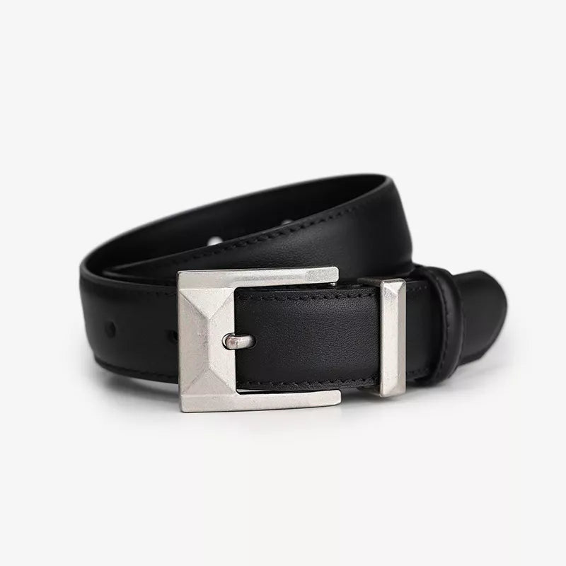 Leather Belt with Geometric Buckle