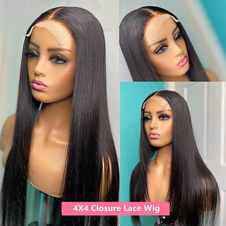 4x4 Lace Straight Human Hair Wig, Natural Color, Density