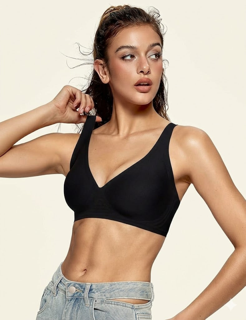 Womens Deep V Bras Wireless Comfortable Bra Supportive No Underwire Bras Tshirt Push Up Bralettes Plunge Seamless Bra