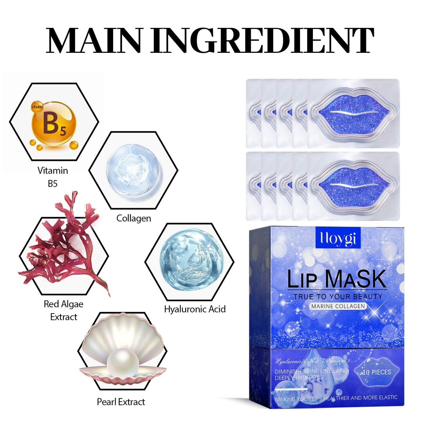 Hoygi Marine Collagen Lip Mask, Winter Moisturizing And Hydrating Anti-Freeze Cracking Fade Lip Lines Easy Absorption Lip Film