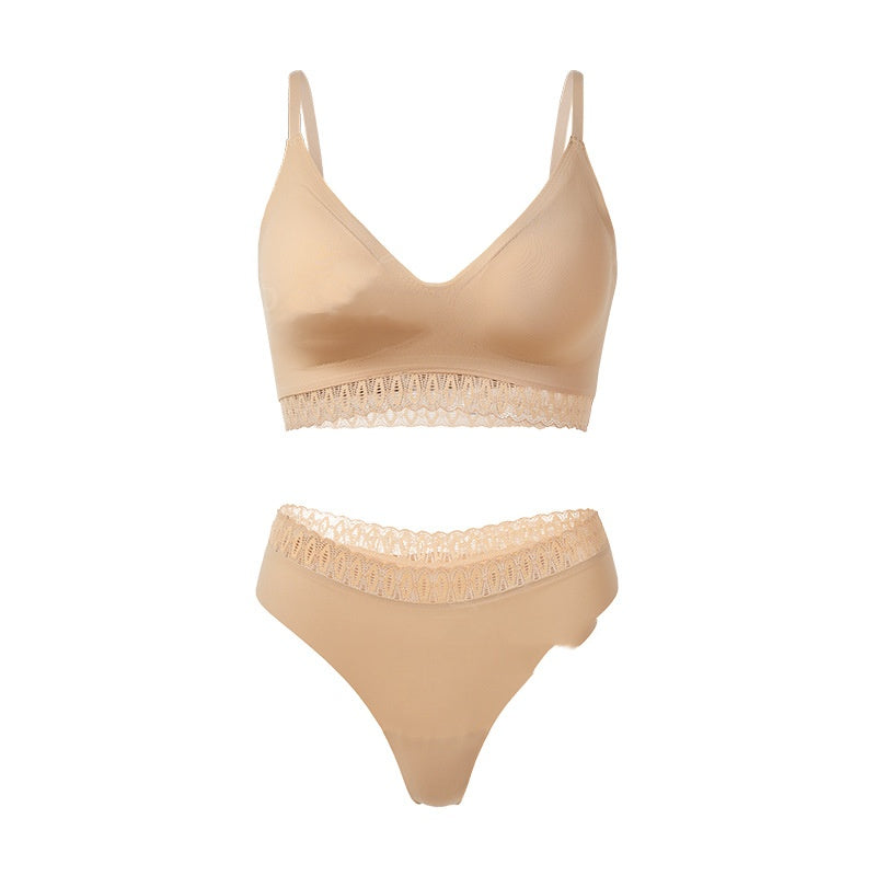 Sexy Lace Ribbon Stitching Seamless Lightweight Push-up Underwear Set