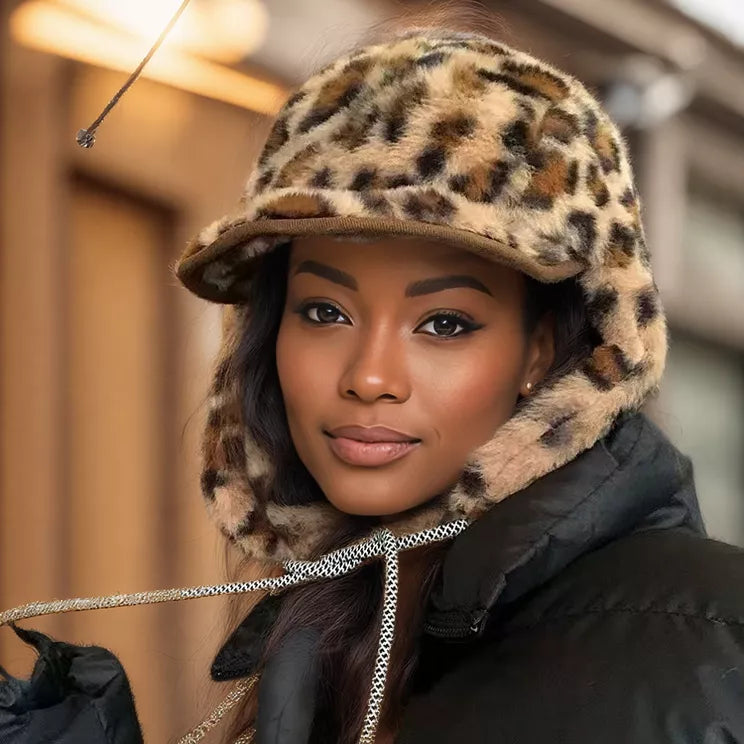 Leopard Print Faux Fur Trapper Hat