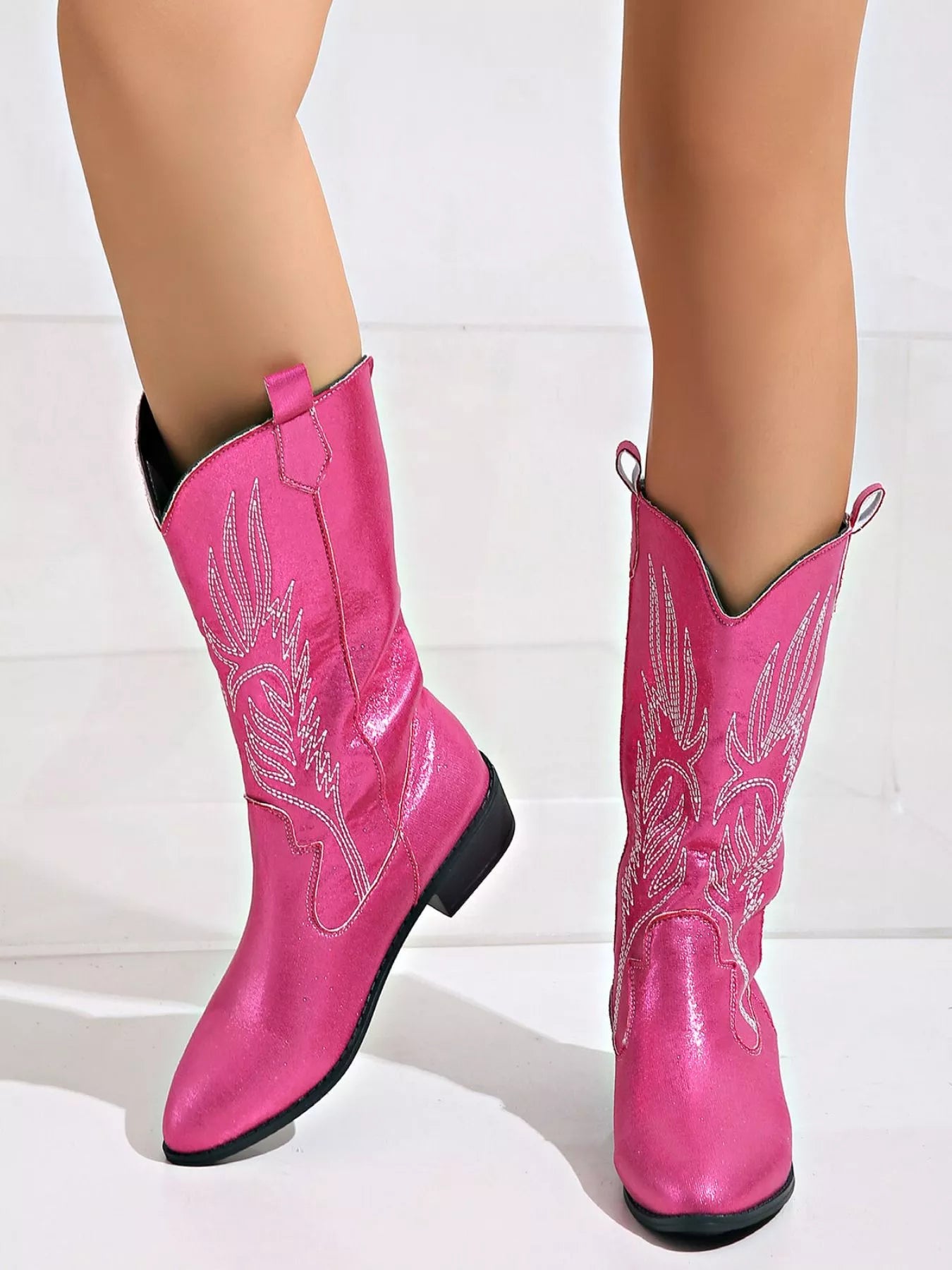 Embroidered Block Heels Boots