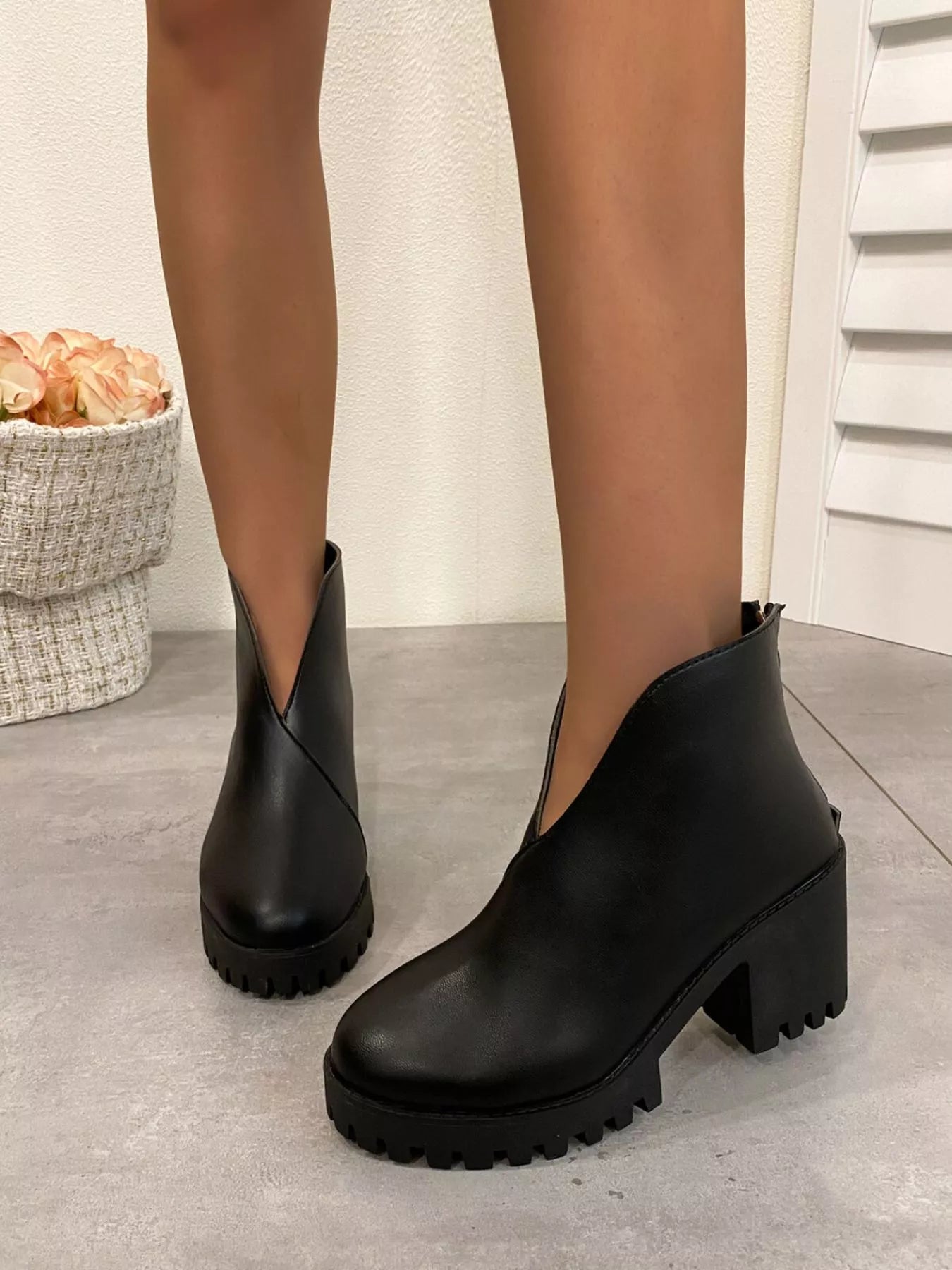 Round Toe Block Heels Boots
