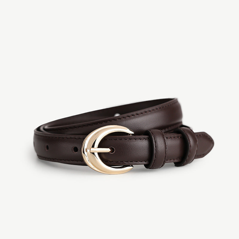 Leather Belt with Golden Buckle