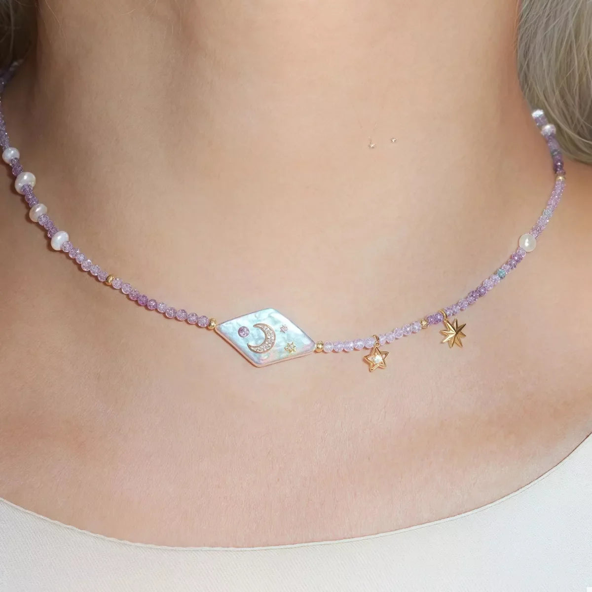 Freshwater Pearl Star Moon Beaded Necklace