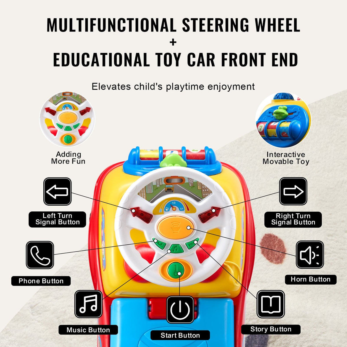 Ride On Push Car For Toddlers, Ages 1-3, Ride Racer, Sit To Stand Toddler Ride On Toy, Classic Kids Ride On Car With Music Steering Wheel, Horn & Under Seat Storage, Ride On Toy For Boys Girls