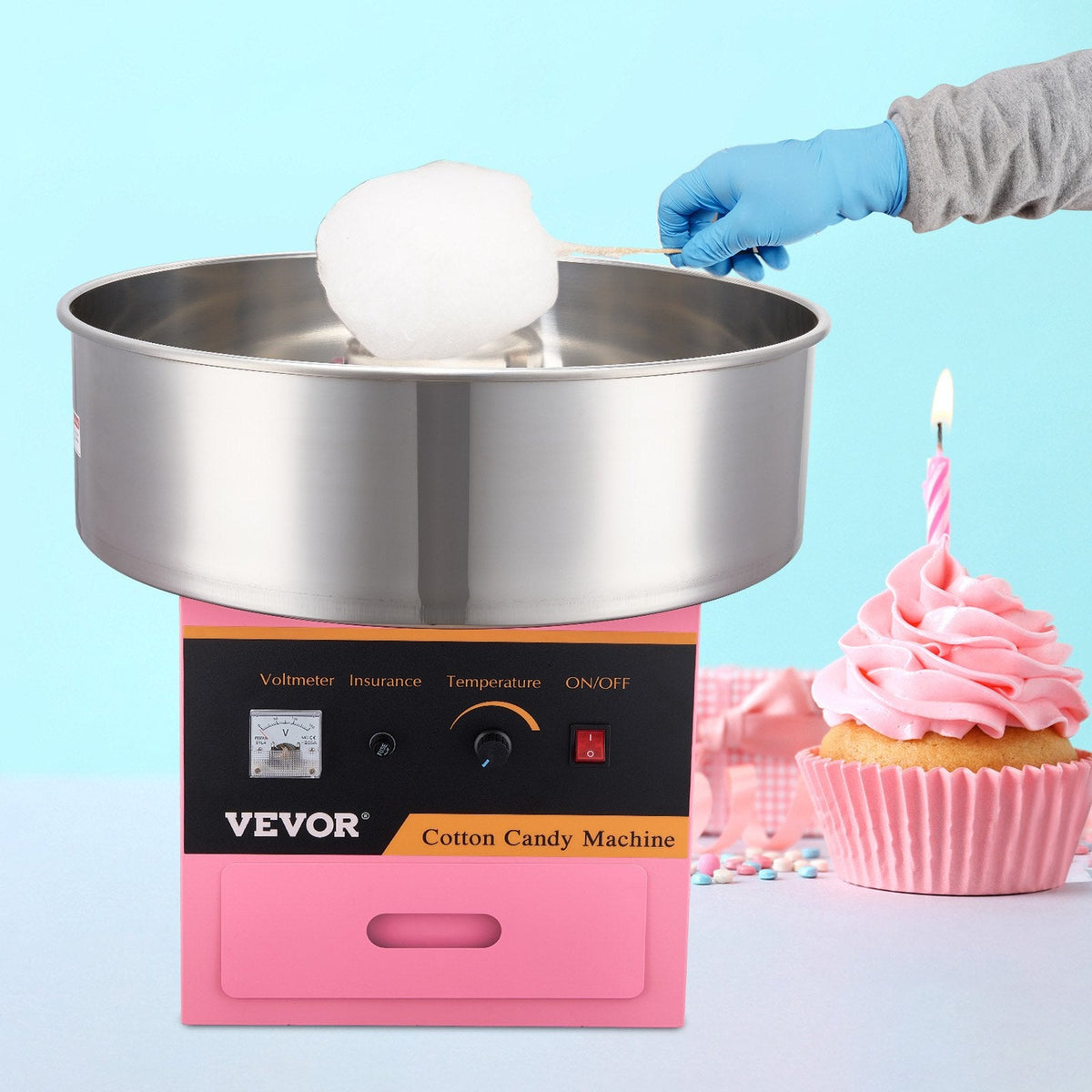 VEVOR Electric Cotton Candy Machine, 1000W Candy Floss Maker, Commercial Cotton Candy Machine With Stainless Steel Bowl, Sugar Scoop, And Drawer, Perfect For Home Kids Birthday, Family Party Pink