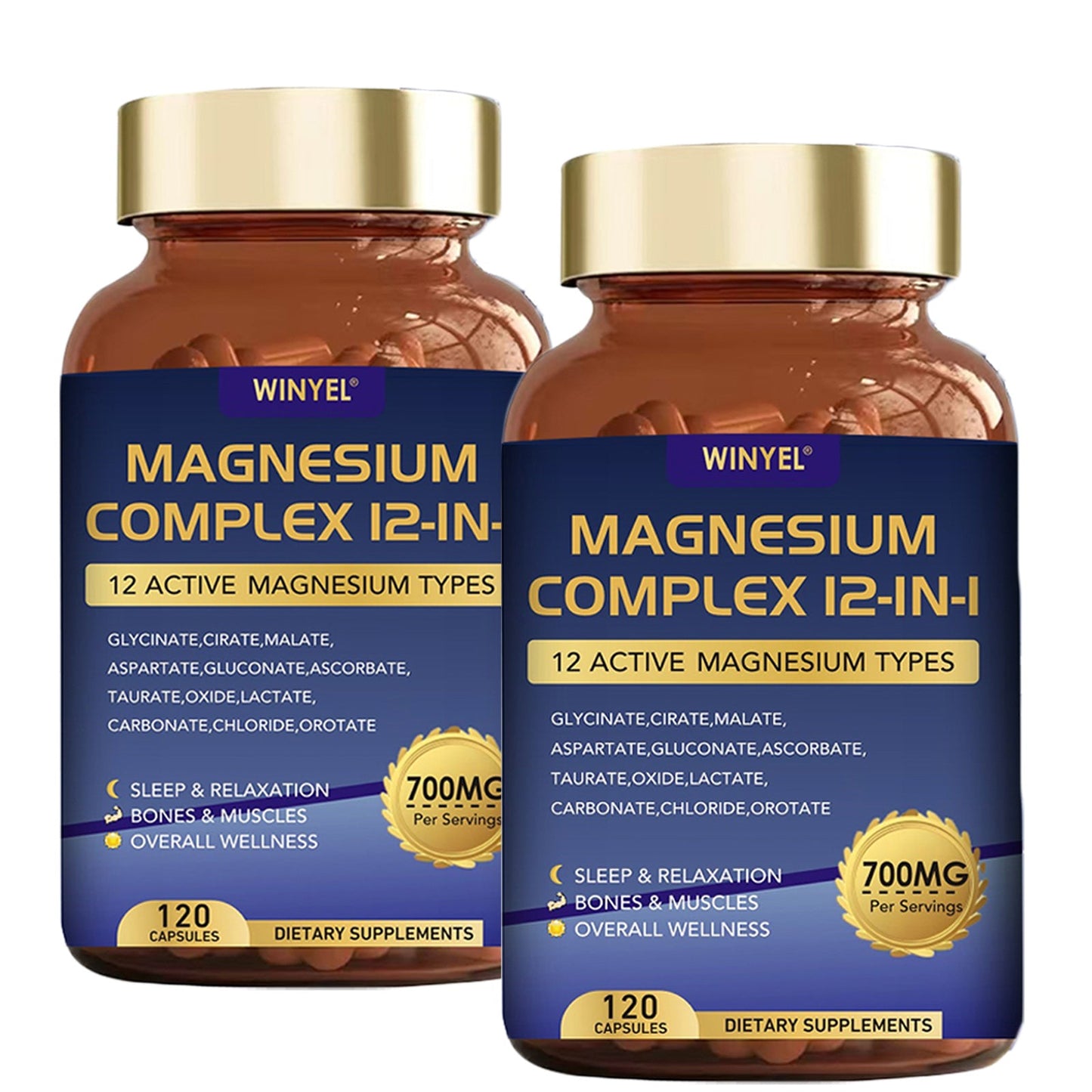 WINYEL Magnesium Complex 700mg 12 In 1 Magnesium Supplement With Glycinate, Citrate, Malate  Sleep, Calm, Muscle Relaxation, Heart Health Support  Vegan 120 Capsules