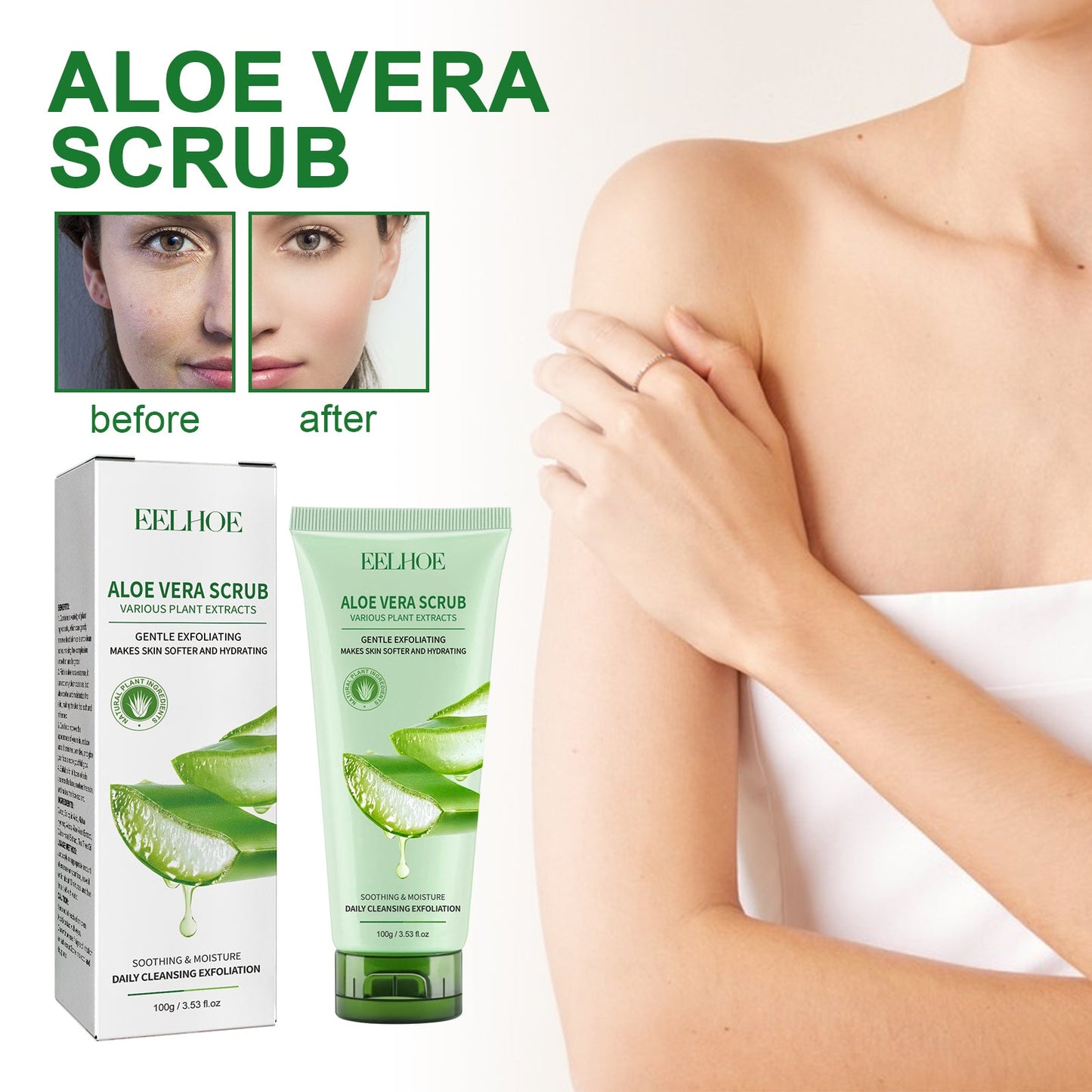 EELHOE Aloe Vera Scrub For Deep Cleansing, Exfoliating And Smoothing Acne Marks, Soft Skin Scrub