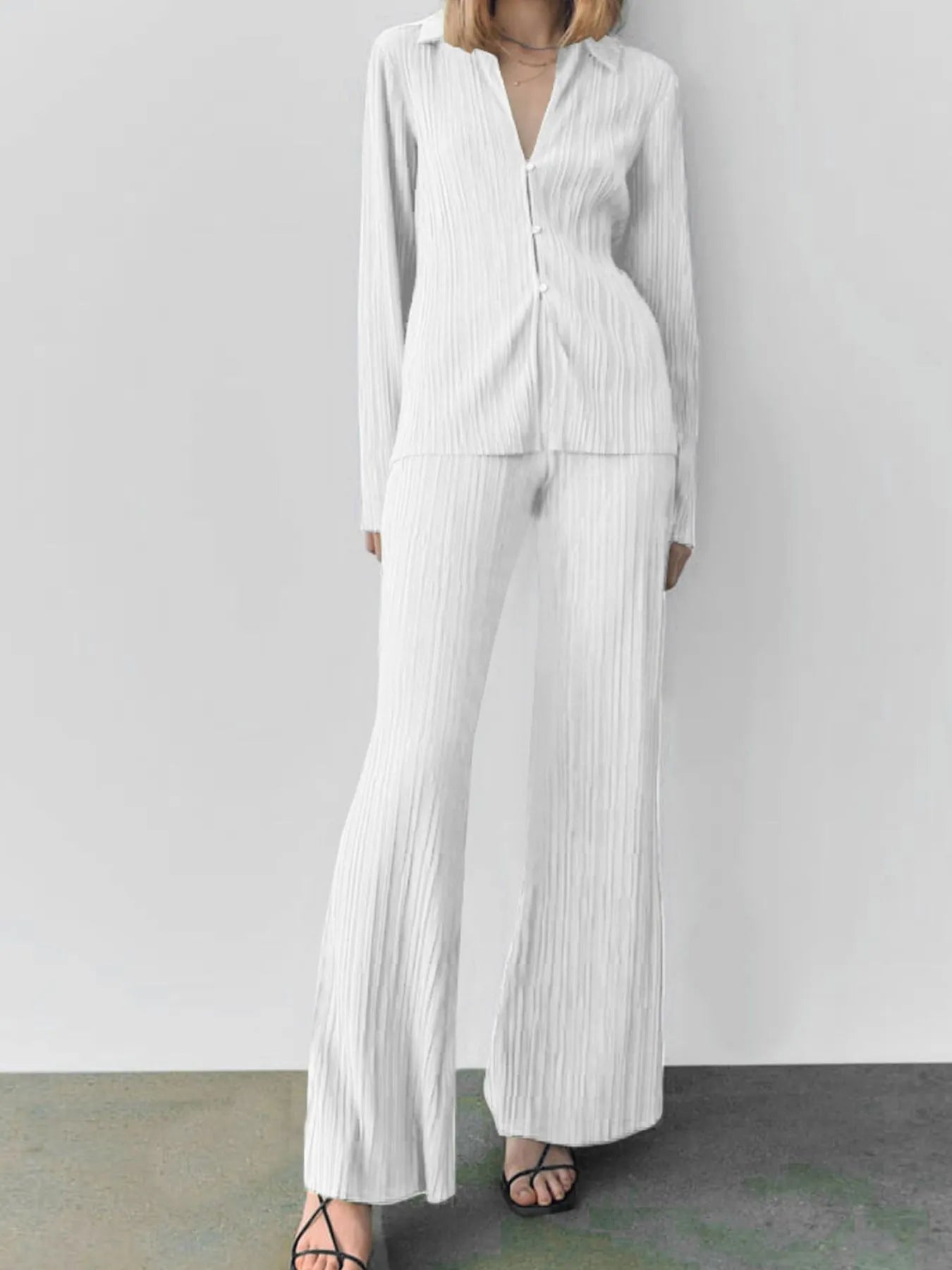 Texture Long Sleeve Top and Pants Lounge Set
