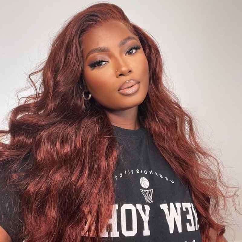 4x6 Lace Human Hair Wig Reddish-Brown Body Wave, Density, 10 Inches
