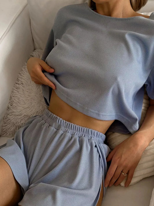 Round Neck Tee and Shorts Set