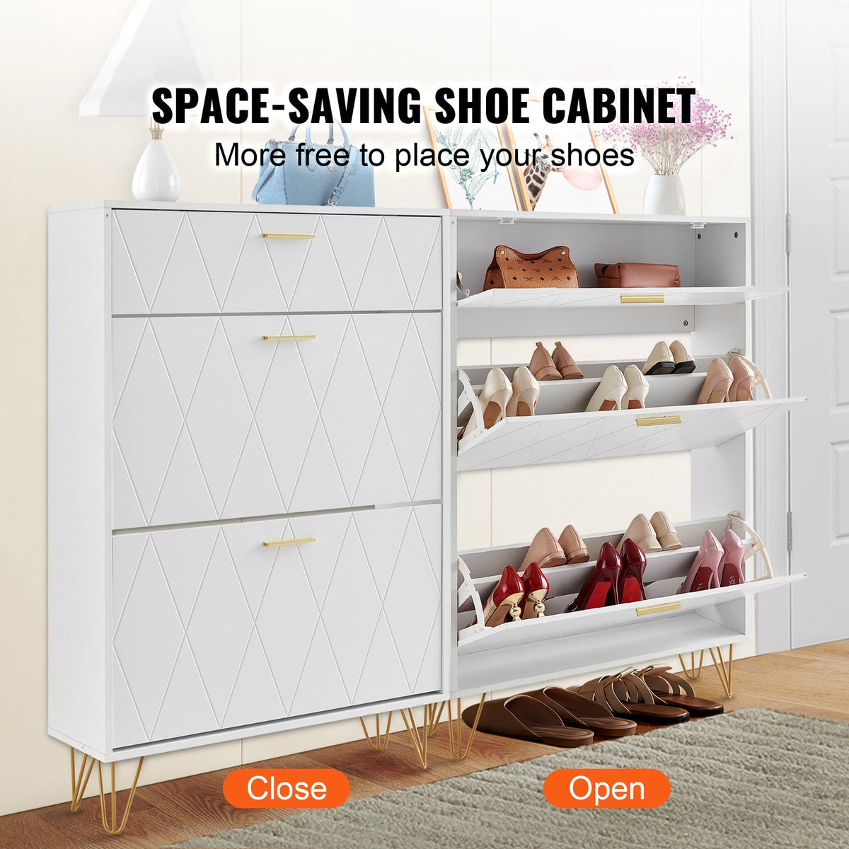 VEVOR Shoe Cabinet With 3 Flip Drawers, Shoe Storage Cabinet For Entryway, Free Standing Shoe Storage Organizer For Heels, Boots, Slippers In Hallway, Living Room