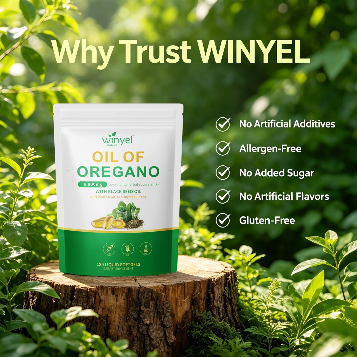 WINYEL Basil Oil Soft Capsules Containing Black Seed Oil 6000 Mg - Basil Oil Capsules Are For Immune And Digestive Support - Gluten-free Soft Capsules - 120 Capsules