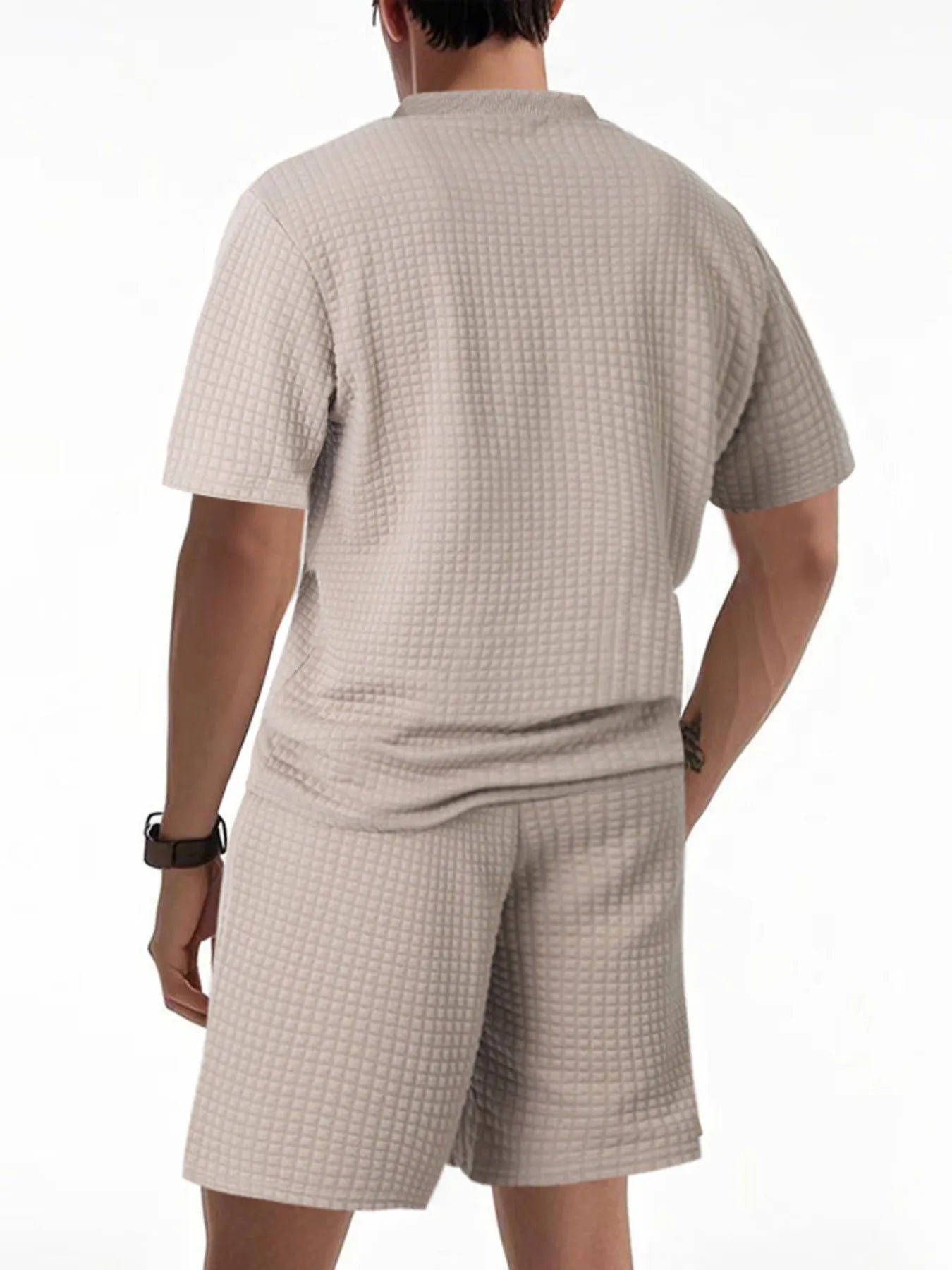 Men's Full Size Textured Round Neck Top and Shorts Set Plus SIze