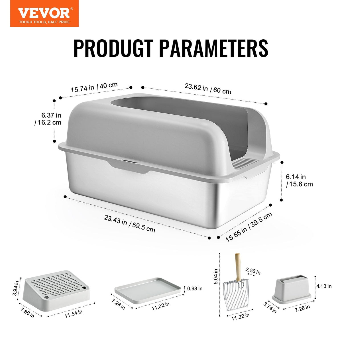 VEVOR 6 In Deep Cat Litter Box Odor-Free Litter Box With Filtering Foot Board