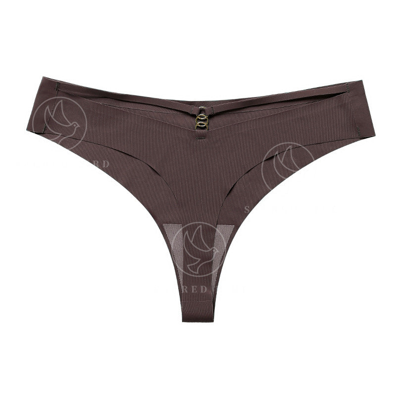 Scacto Seamless One-Piece Thongs - Sexy Solid Color Nylon Knit Fabric V-Strings With Ring Detail - Hand Wash Only, No Dry Clean