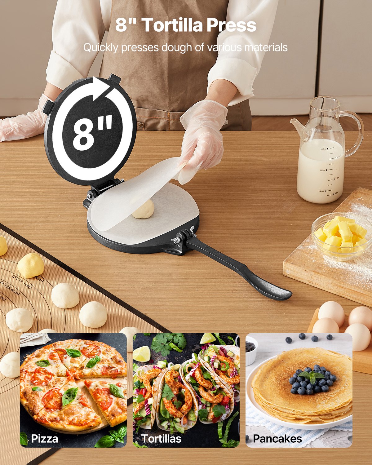 8 Inch Tortilla Press Chapati Maker Roti Dough Maker Heavy Duty Cast Iron