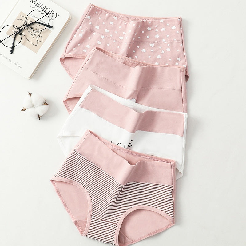 Women's High Waist Cotton Printed Underwear Seamless Belly Contraction Plump Girls Triangle Shorts