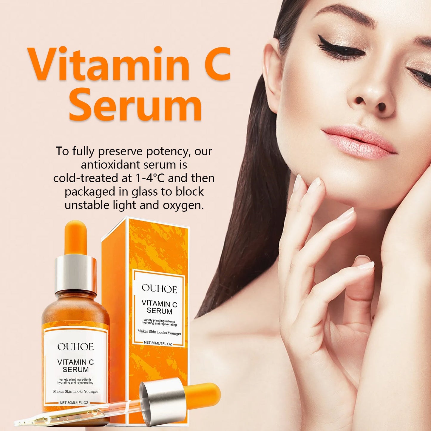 OUHOE Vitamin C Face Serum, Lighten Fine Lines And Tighten Facial Skin Anti-Aging Serum