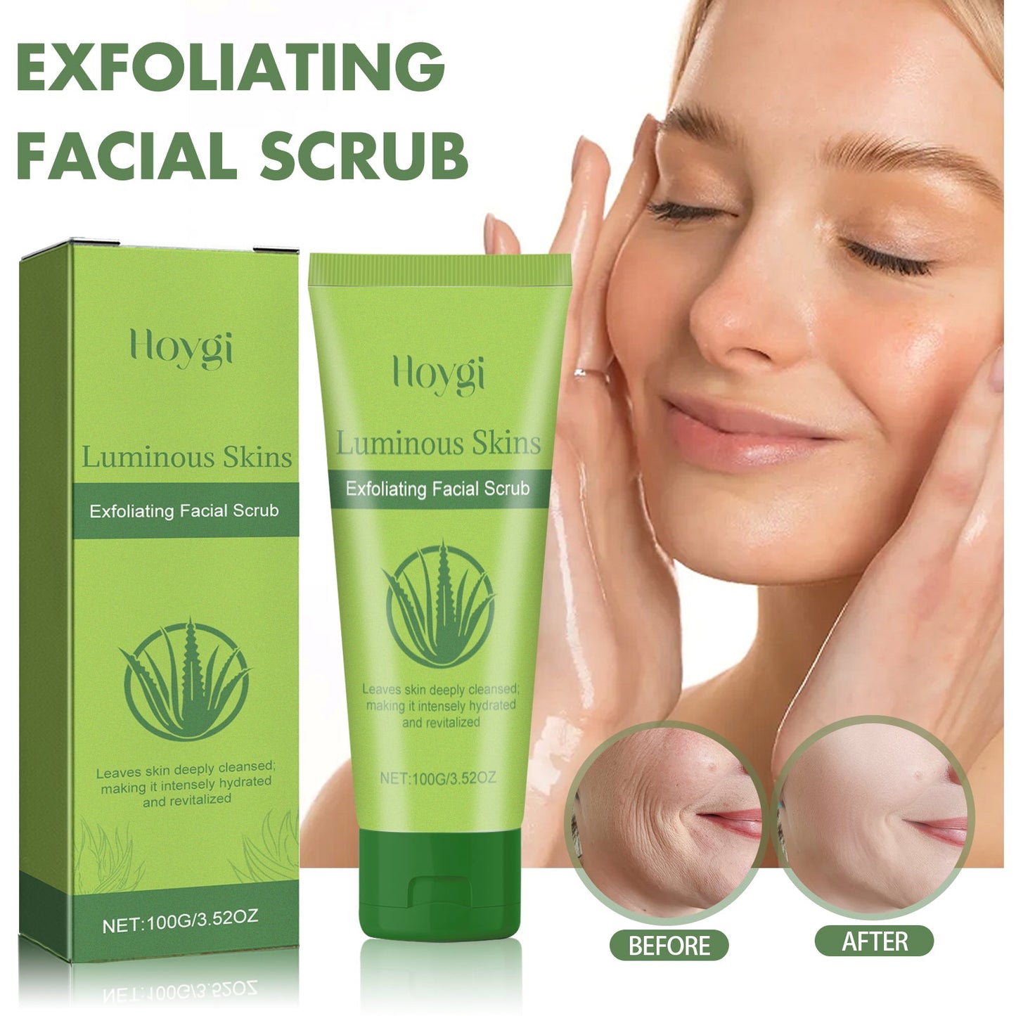 Hoygi Exfoliating Facial Scrub, Deep Cleaning Removes Impurities From Fine Lines Firming Delicate Refreshing Smooth Cream