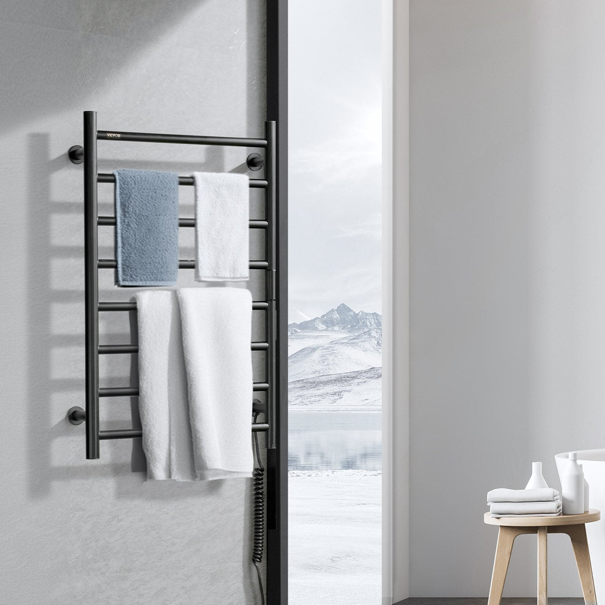 VEVOR 8 Bars Towel Warmer Rack Wall Mounted Heated Towel Rack For Bathroom Black