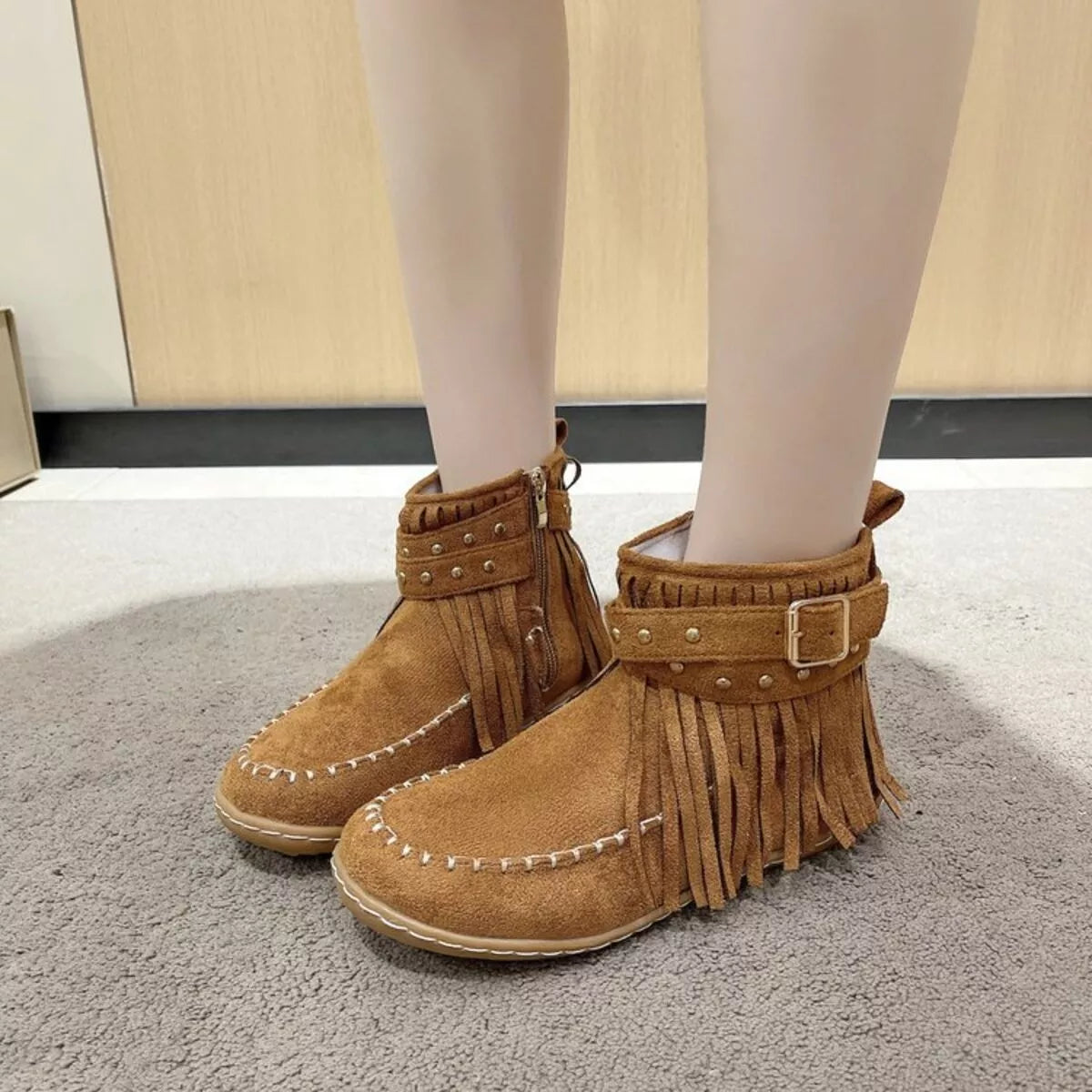 Fringe Round Toe Boots