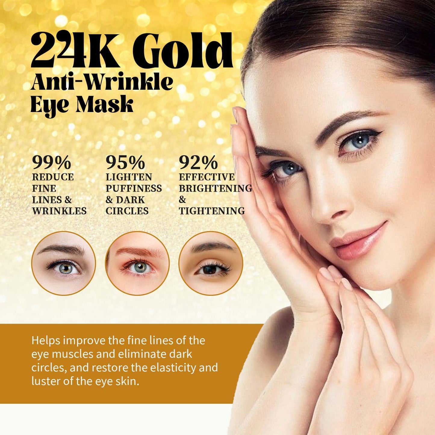 EELHOE 24K Gold Anti-Wrinkle Eye Mask, Moisturizing And Improving Eye Lines Brightening And Moisturizing Eye Skin Eye Care
