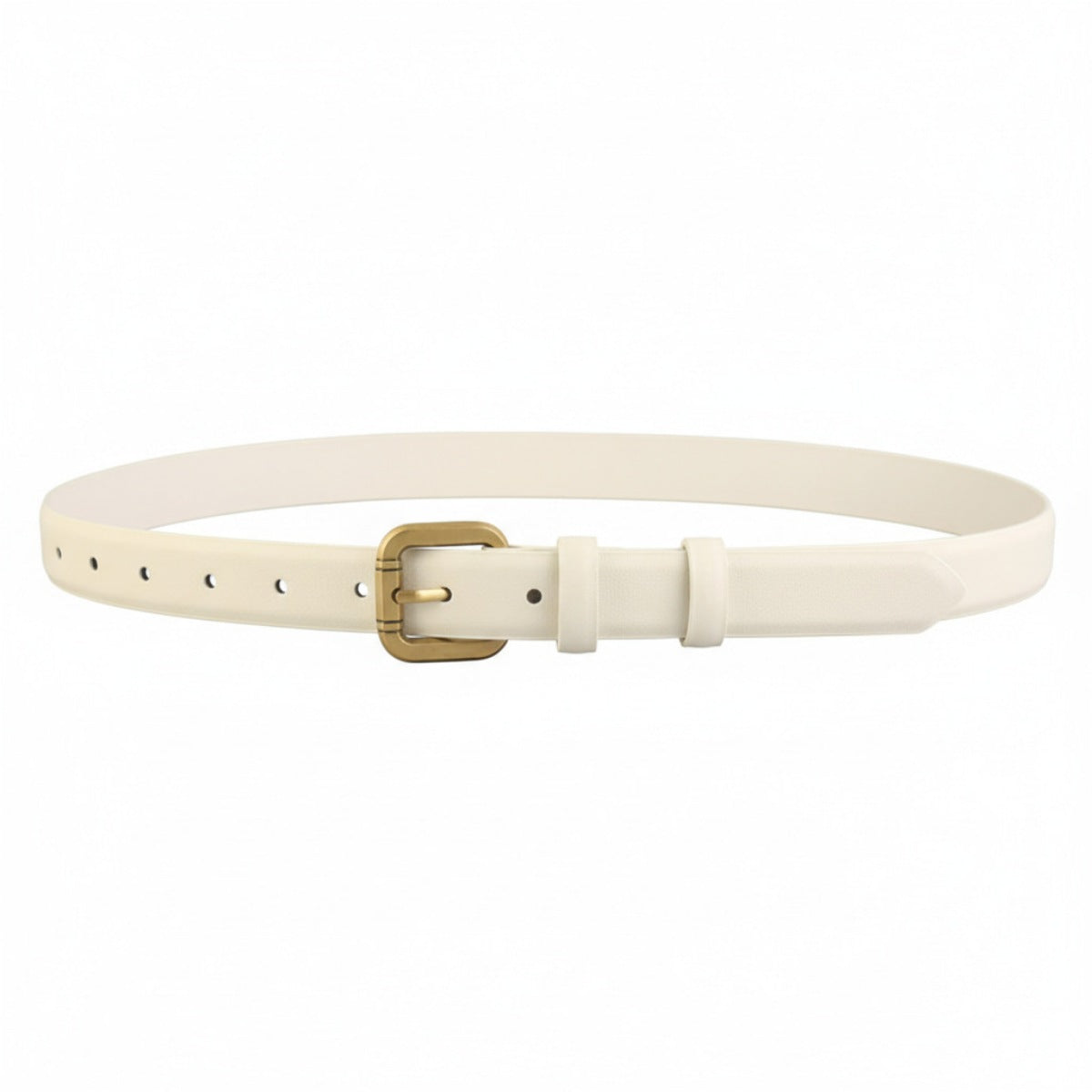 Classic Leather Belt with Golden Buckle