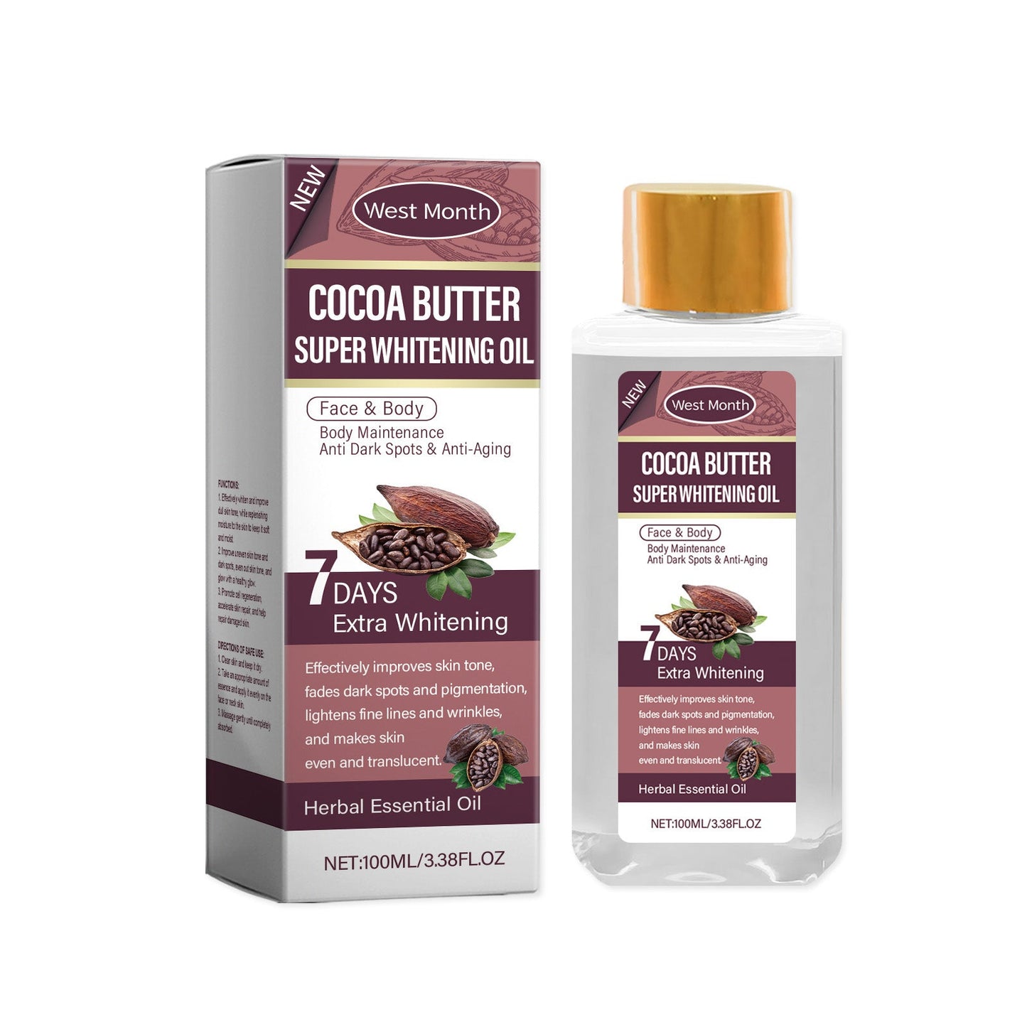 West&Month Cocoa Body Oil, Hydrating, Moisturizing, Refreshing Skin Care And Firming Daily Body Care Oil Cocoa Body Oil, Hydrating, Moisturizing, Refreshing Skin Care And Firming Daily Body Care Oil