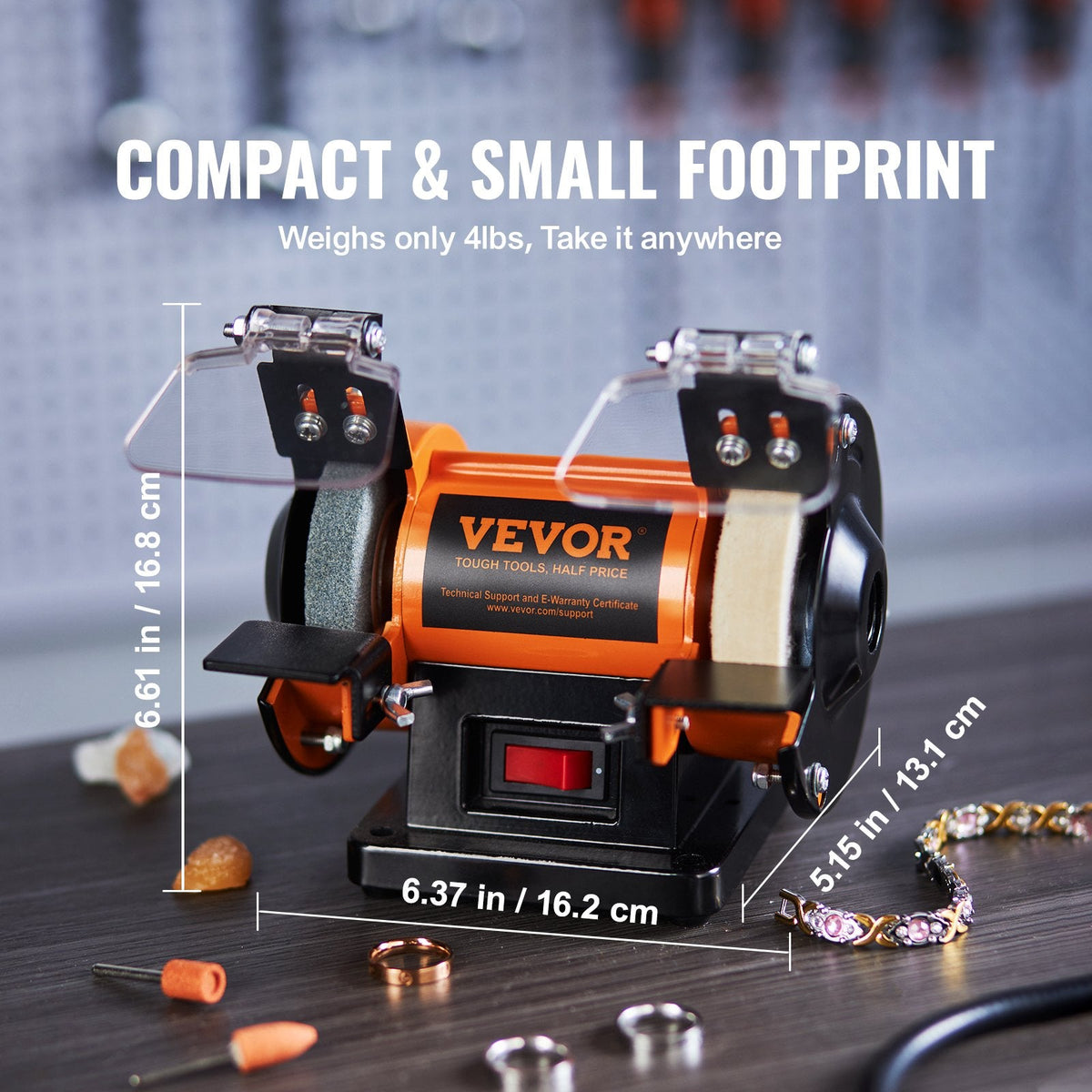 VEVOR Bench Polisher & Buffing Machine For Metal Jewelry Wood - With Wool & Abrasive Wheels, 100 Tools, 3590RPM