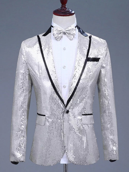 Men's Full Size Sequin One Button Long Sleeve Blazer Plus Size
