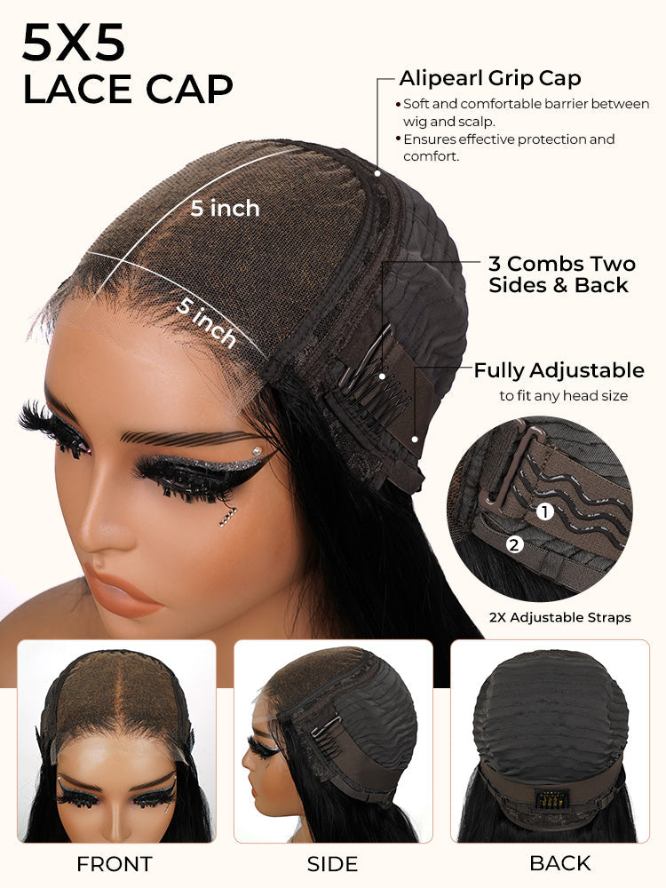 5x5 Lace Human Hair Wig Pre-cut Lace Reddish-Brown Body Wave, Density