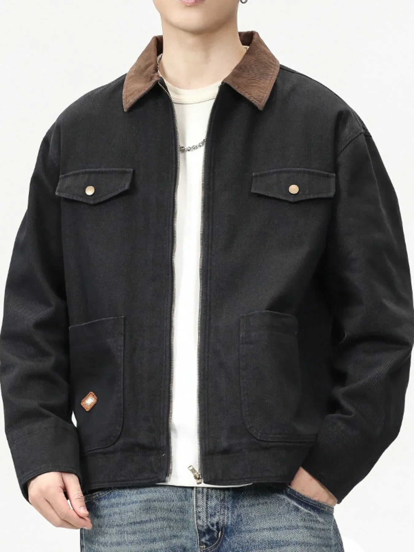 Men's Full Size Zip-Up Long Sleeve Jacket Plus Size
