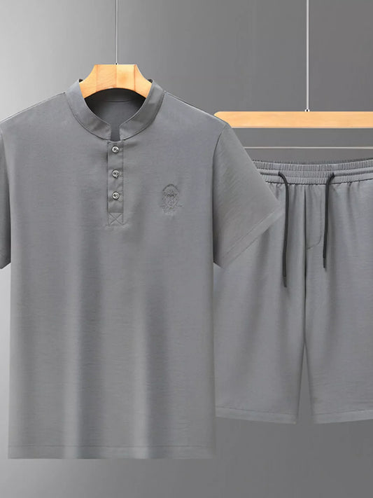 Men's Plus Size Casual Breathable Short Sleeve Shirt & Shorts Set