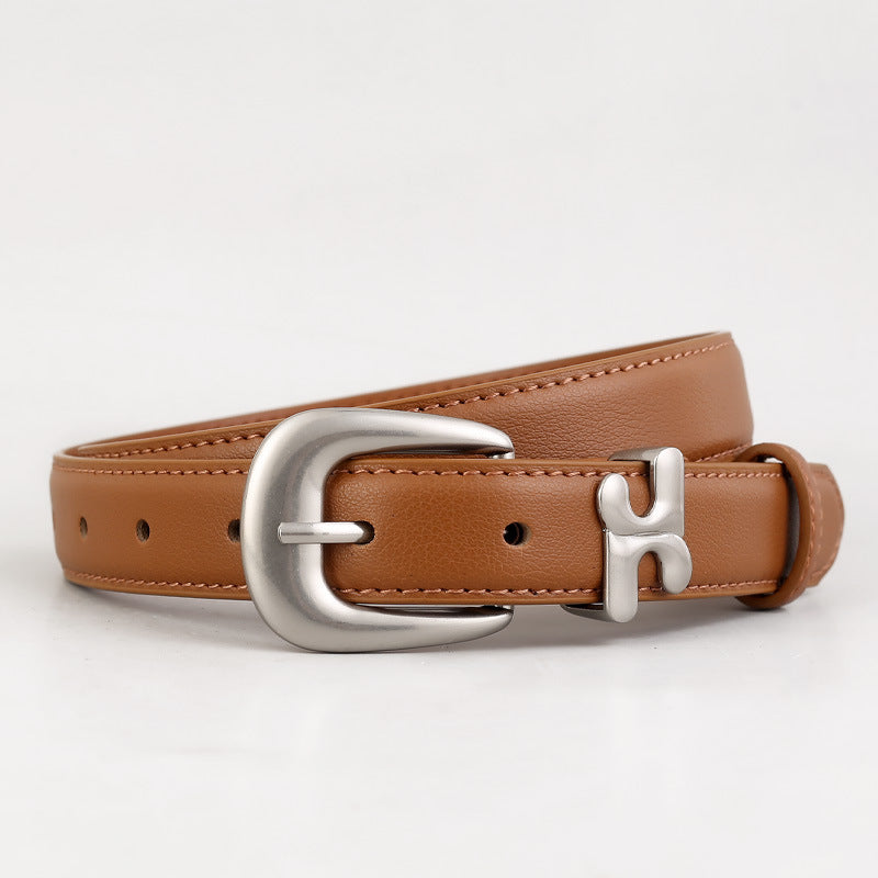 Leather Belt with Stylish H-Shaped Buckle