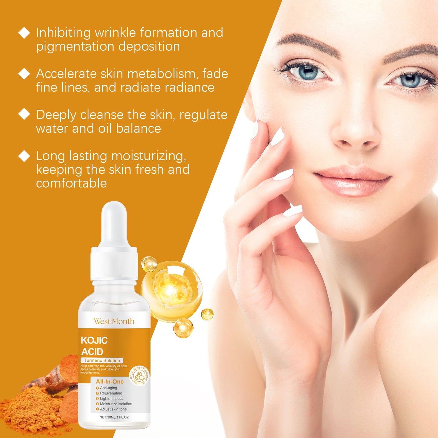 West&Month Turmeric Acid Essence Hydrating Skin Skin Natural Shine Moisturizing Facial Essence