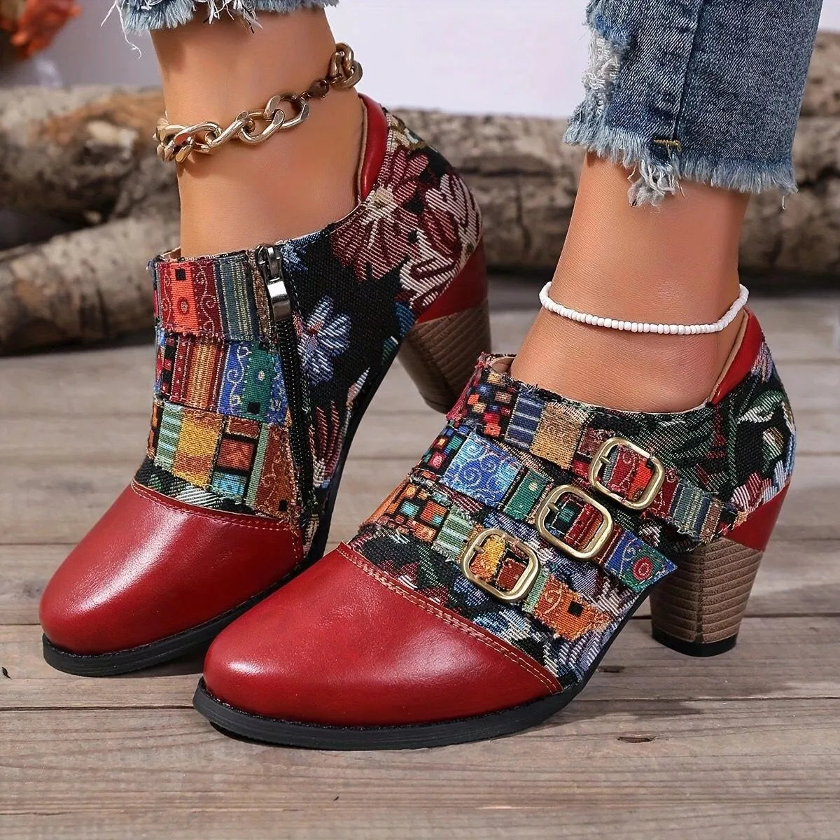 Lace-Up Block Heel Ankle Boots