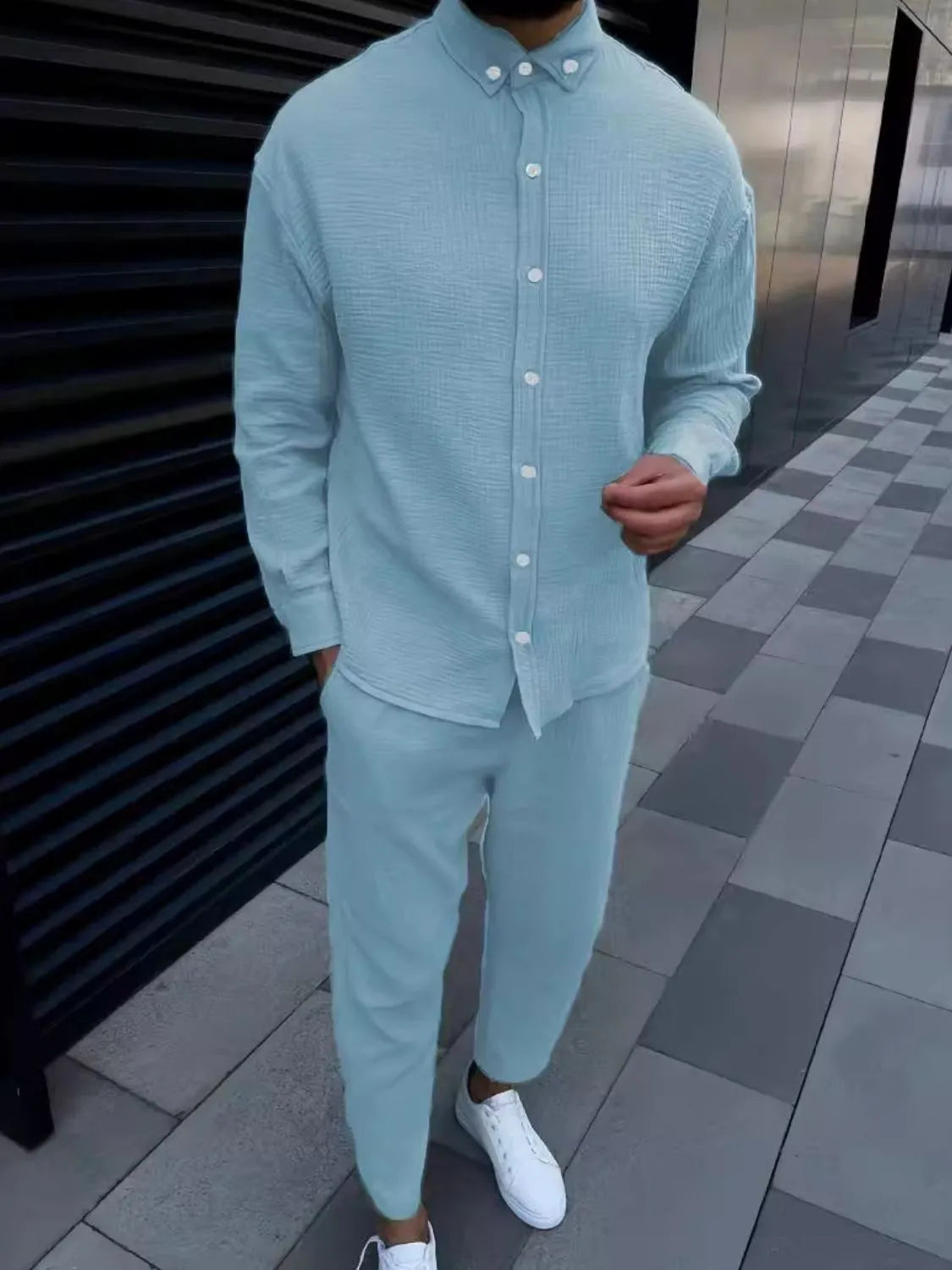 Men's Button Down Long Sleeve Shirt and Pants Set