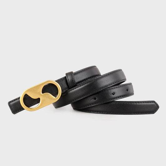 Leather Belt with Golden Buckle